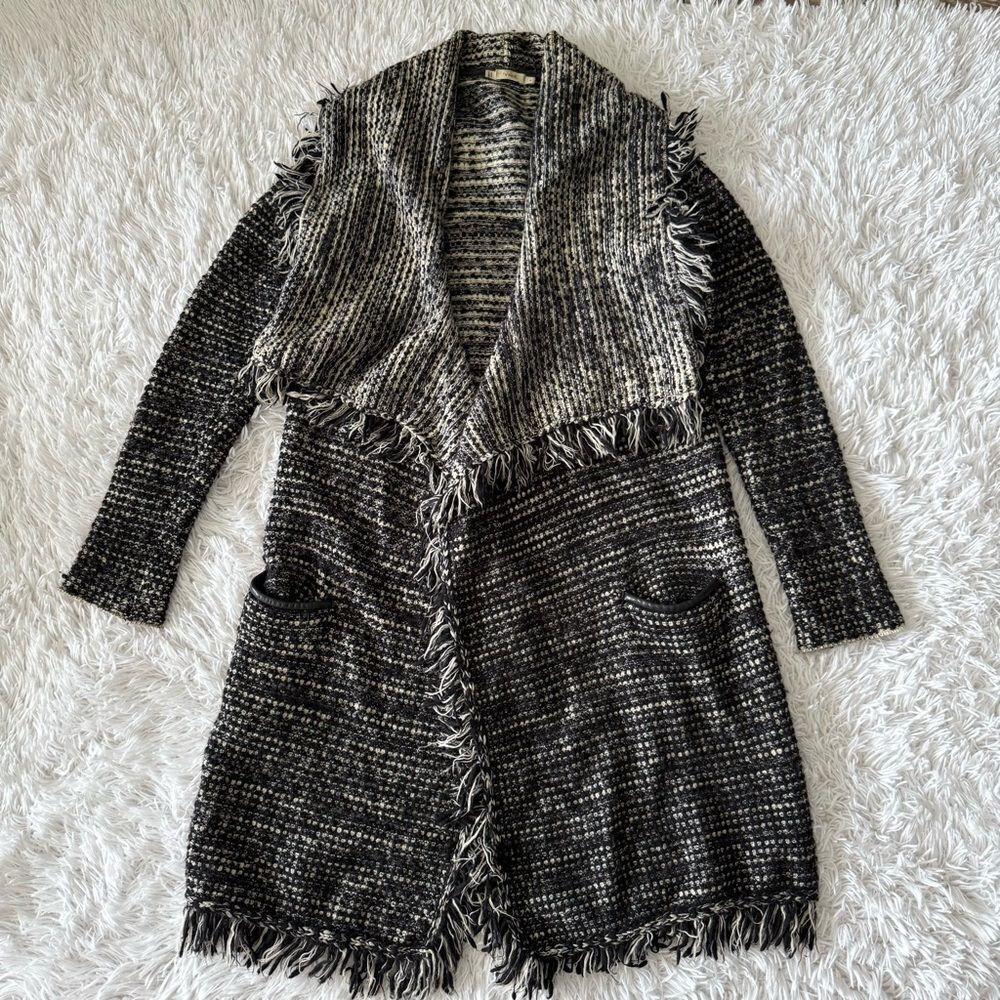 Vince Black Neutral Wool Tweed Open Draped Cardigan Duster Size S - Picture 5 of 8